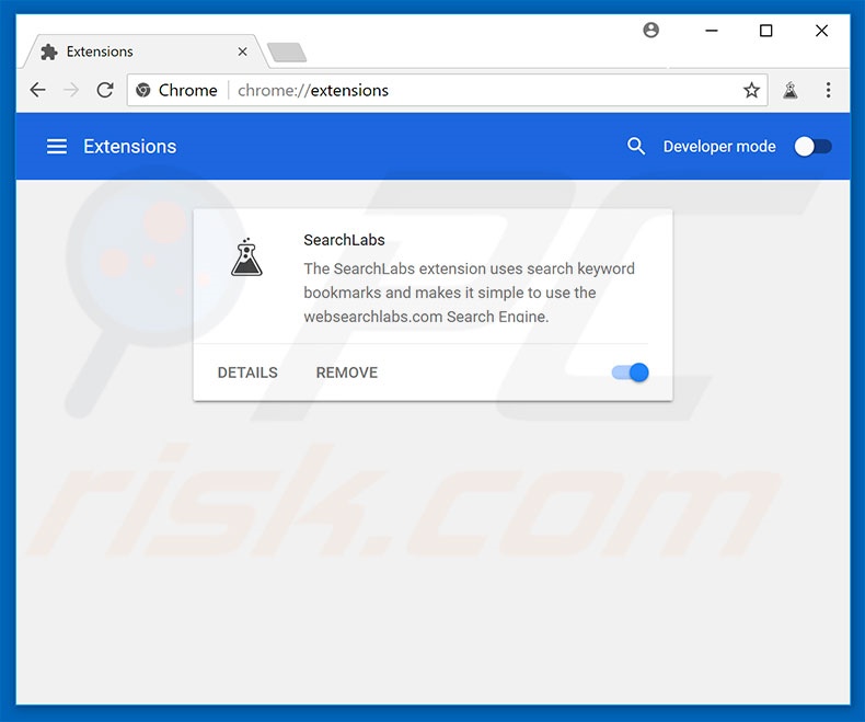 Removing websearchlabs.com related Google Chrome extensions