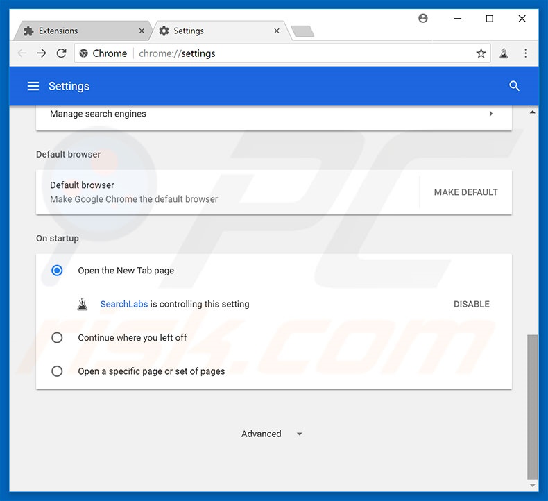 Removing websearchlabs.com from Google Chrome homepage