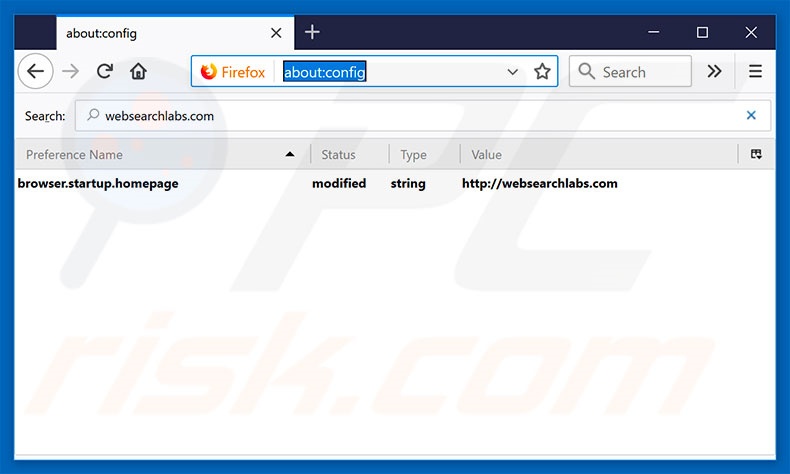 Removing websearchlabs.com from Mozilla Firefox default search engine