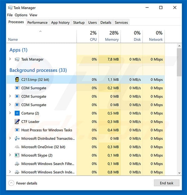 XMR Miner in Task Manager