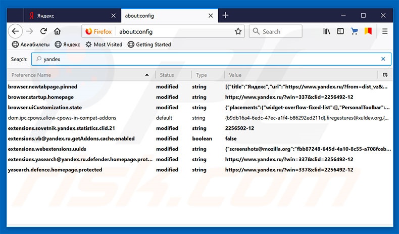 Removing yandex.ru from Mozilla Firefox default search engine