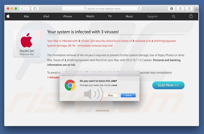 Your Mac Is Infected With 3 Viruses scam