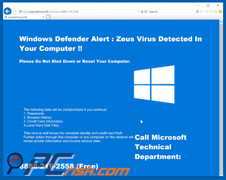 Zeus Virus Detected In Your Computer scam gif