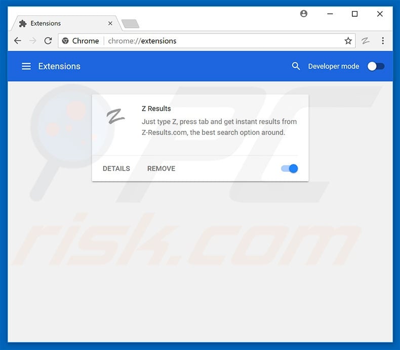 Removing z-results.com related Google Chrome extensions