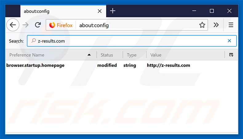 Removing z-results.com from Mozilla Firefox default search engine
