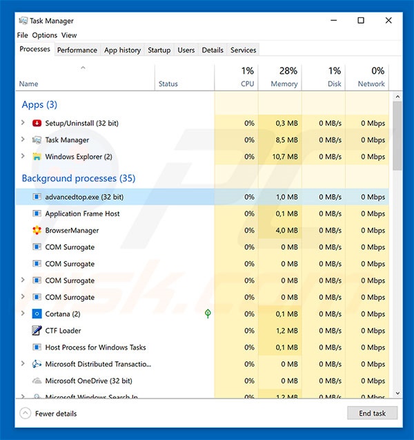 Advanced Top adware in Task Manager