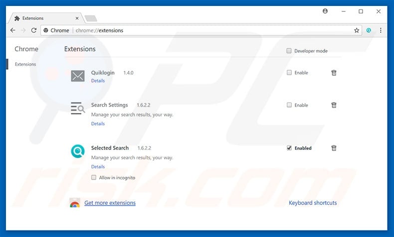 Removing blueseek.com ads from Google Chrome step 2