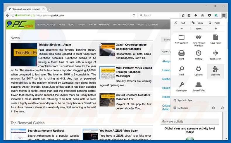 Removing blueseek.com ads from Mozilla Firefox step 1