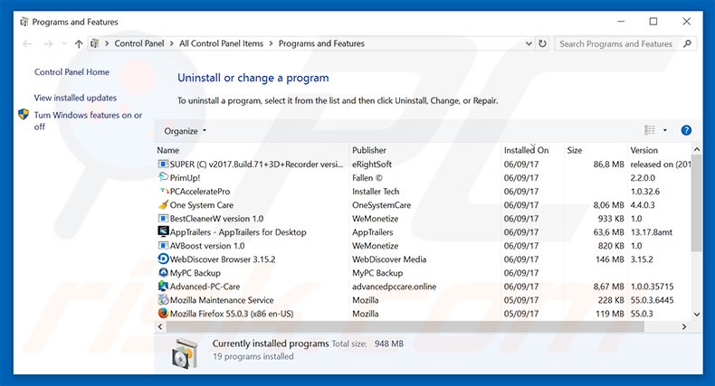 blueseek.com adware uninstall via Control Panel