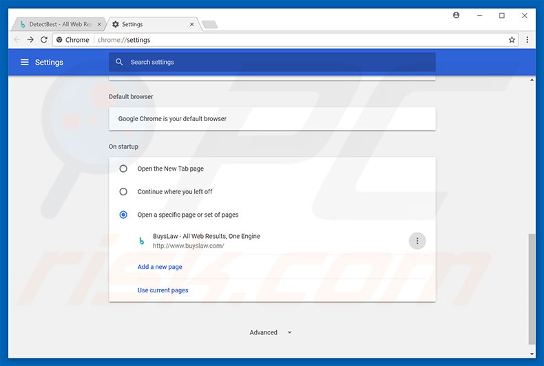 Removing buyslaw.com from Google Chrome homepage