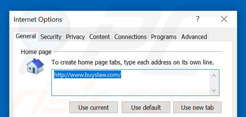 Removing buyslaw.com from Internet Explorer homepage