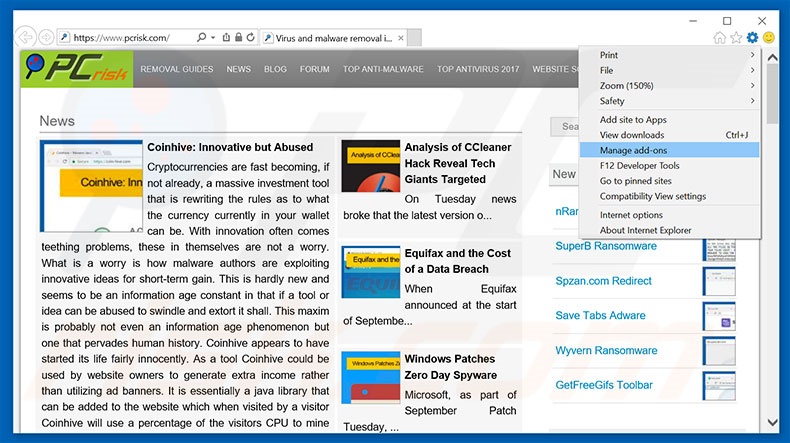 Removing buzzing.media ads from Internet Explorer step 1
