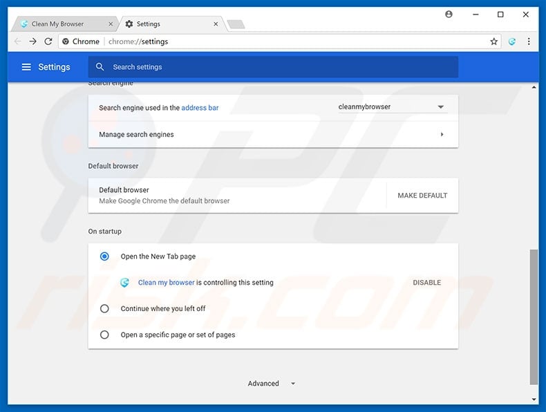 Removing search.cleanmybrowser.com from Google Chrome homepage