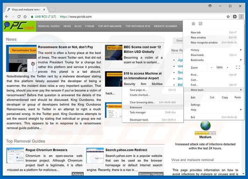 Removing CoreTempApp  ads from Google Chrome step 1