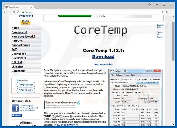 CoreTempApp adware website