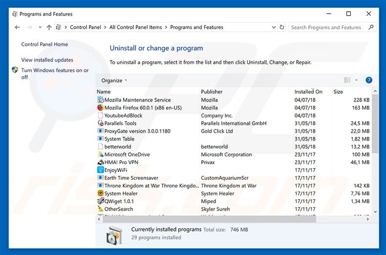 datsadstrack.com adware uninstall via Control Panel