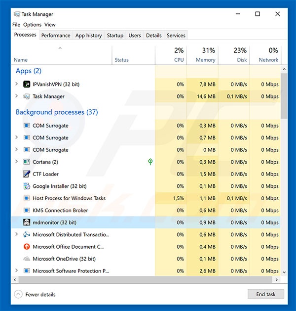 Electronic Intuit spam campaign malware in Task Manager