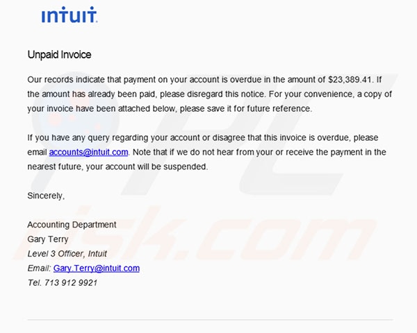 Electronic Intuit spam campaign distributing TrickBot