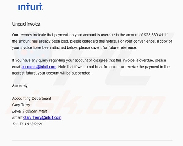 Electronic Intuit spam campaign distributing TrickBot