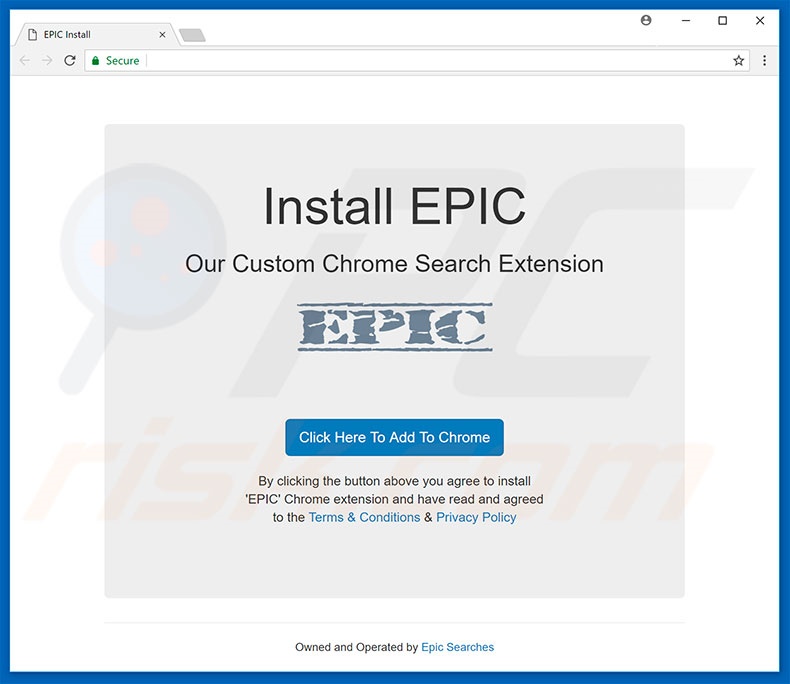 Website used to promote Epic Searches browser hijacker