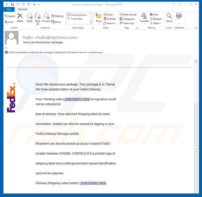 FedEx Package Email SPAM malware