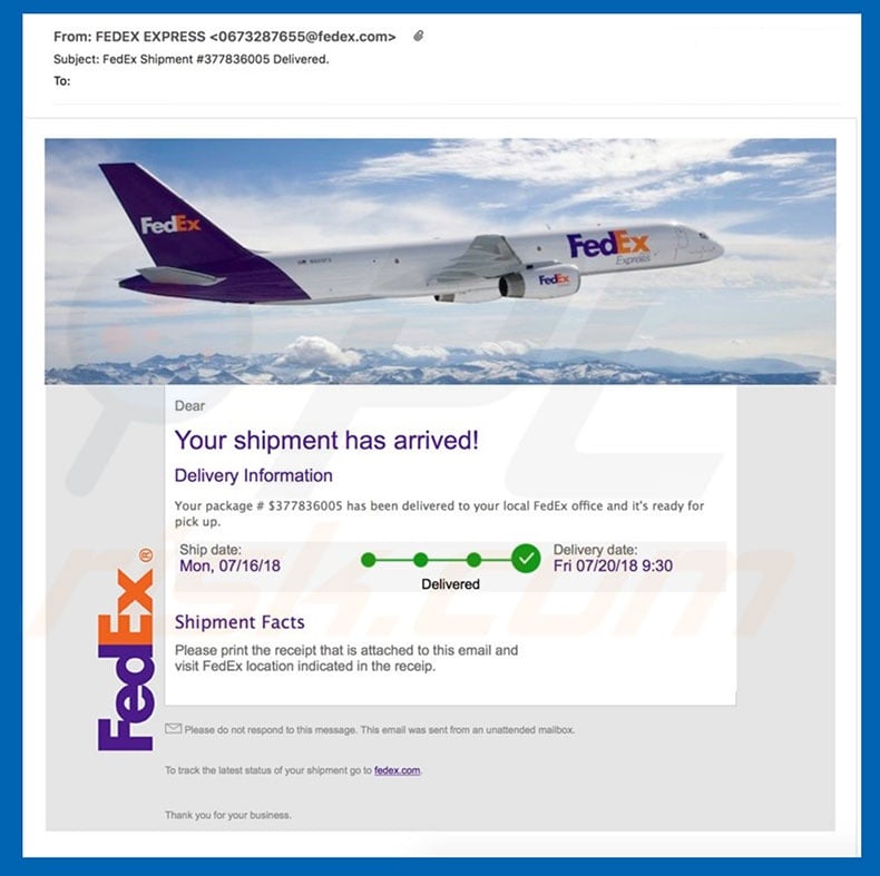 FedEx Shipment Email Virus malware