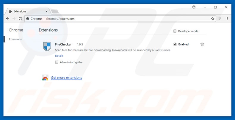 Removing filecheckerapp.com related Google Chrome extensions