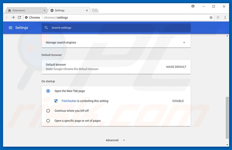 Removing filecheckerapp.com from Google Chrome homepage