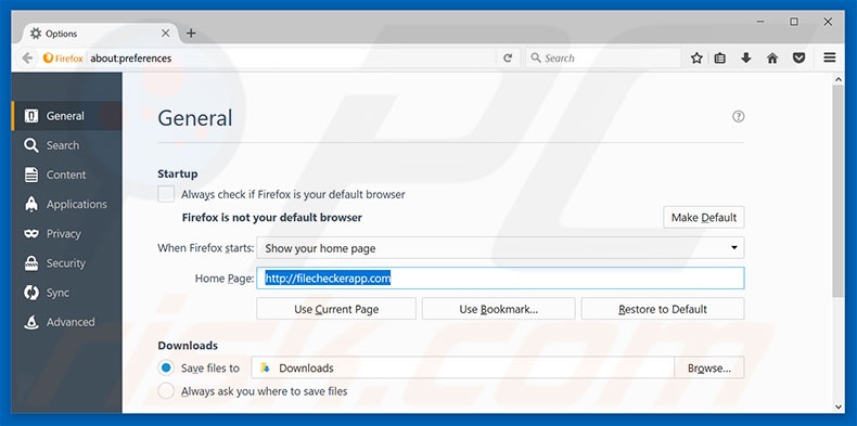 Removing filecheckerapp.com from Mozilla Firefox homepage