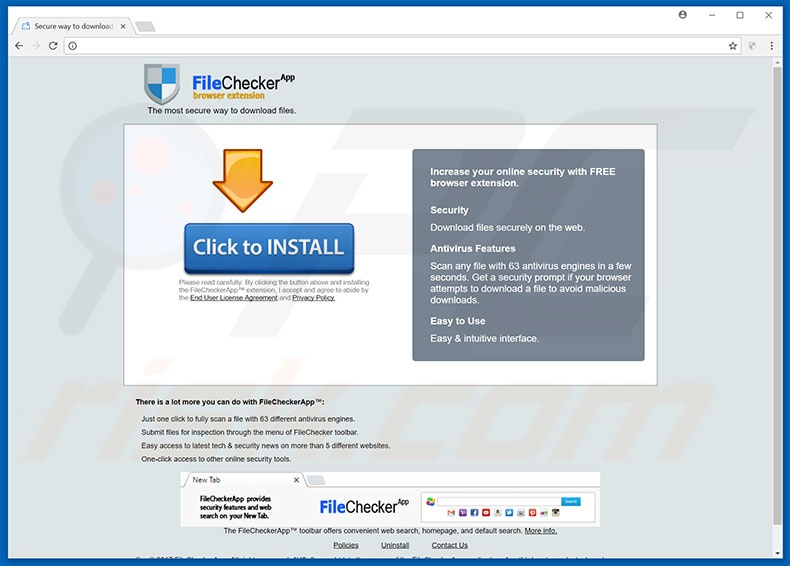 Website used to promote FileCheckerApp browser hijacker