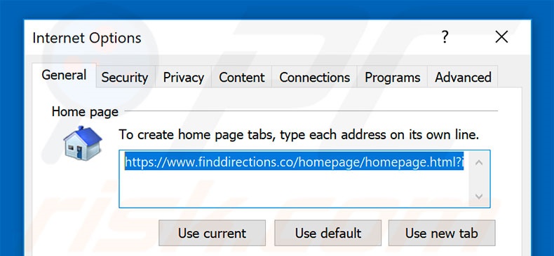 Removing finddirections.co from Internet Explorer homepage