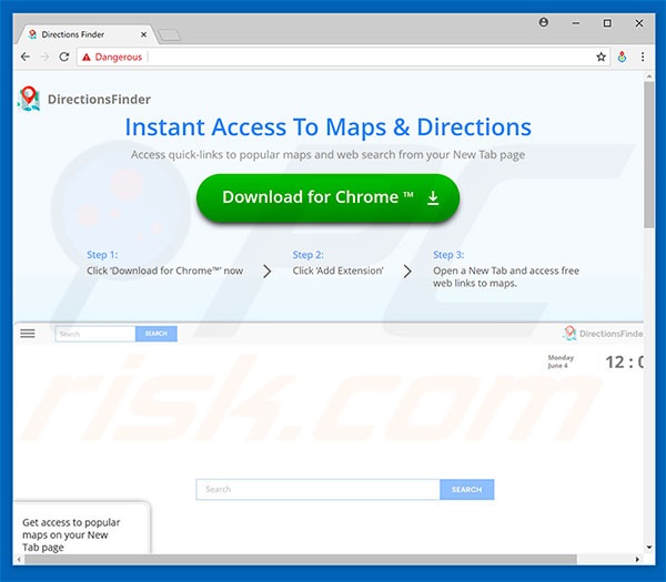 Website used to promote Directions Finder browser hijacker