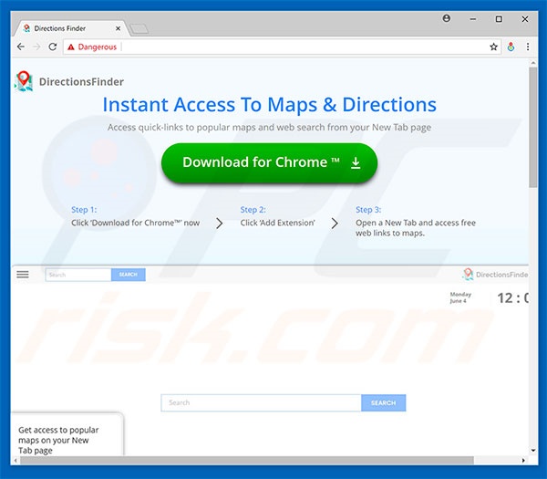 Website used to promote Directions Finder browser hijacker