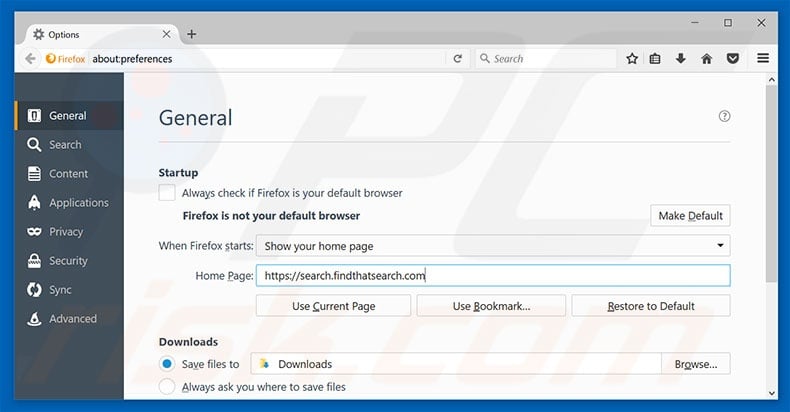 Removing search.findthatsearch.com from Mozilla Firefox homepage