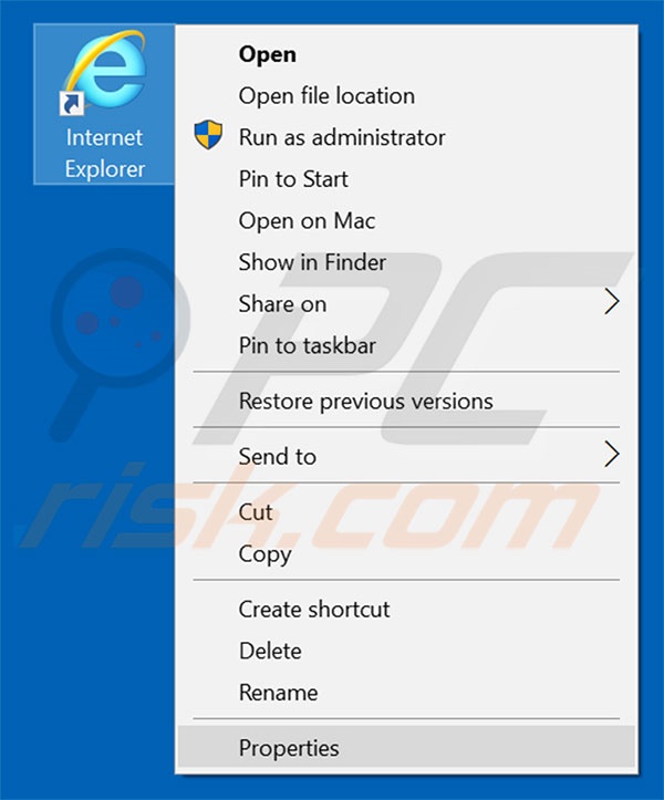 Removing search.findthatsearch.com from Internet Explorer shortcut target step 1
