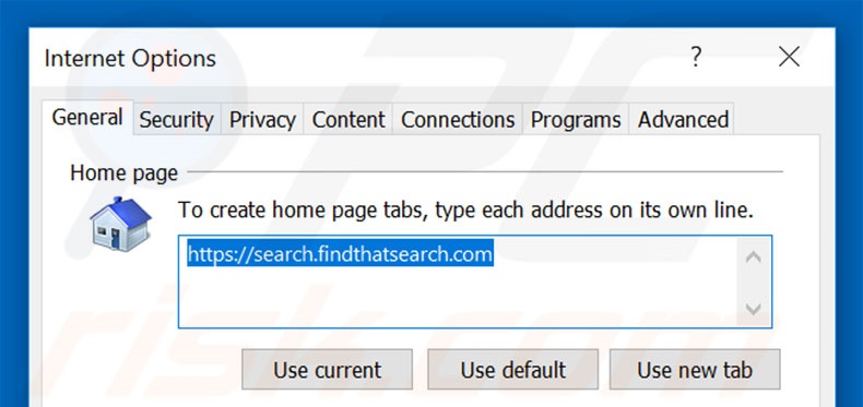 Removing search.findthatsearch.com from Internet Explorer homepage
