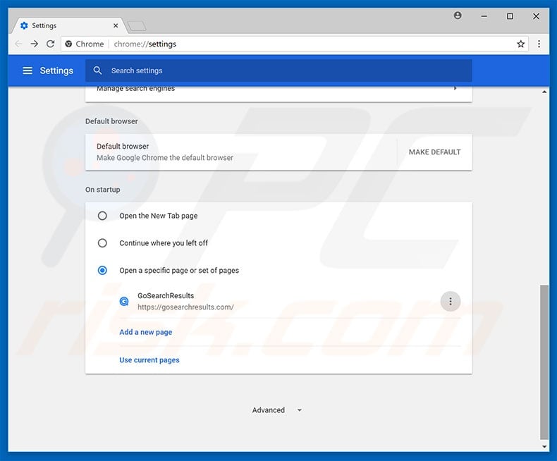 Removing gosearchresults.com from Google Chrome homepage