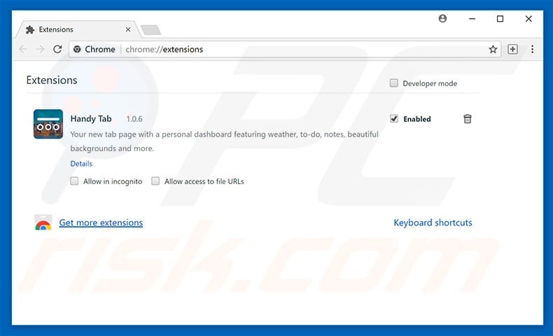 Removing search.handy-tab.com related Google Chrome extensions