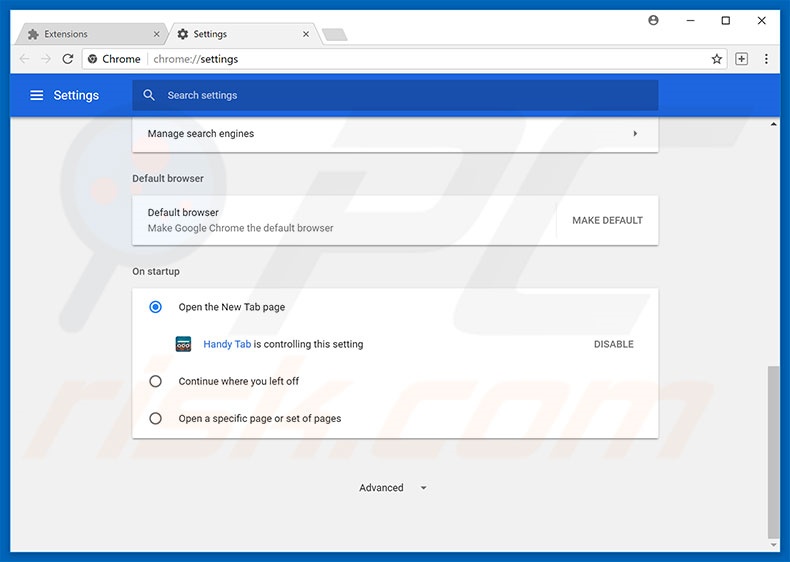 Removing search.handy-tab.com from Google Chrome homepage