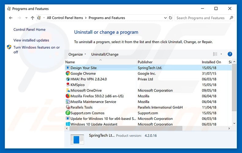 search.hdesignyoursite.com browser hijacker uninstall via Control Panel