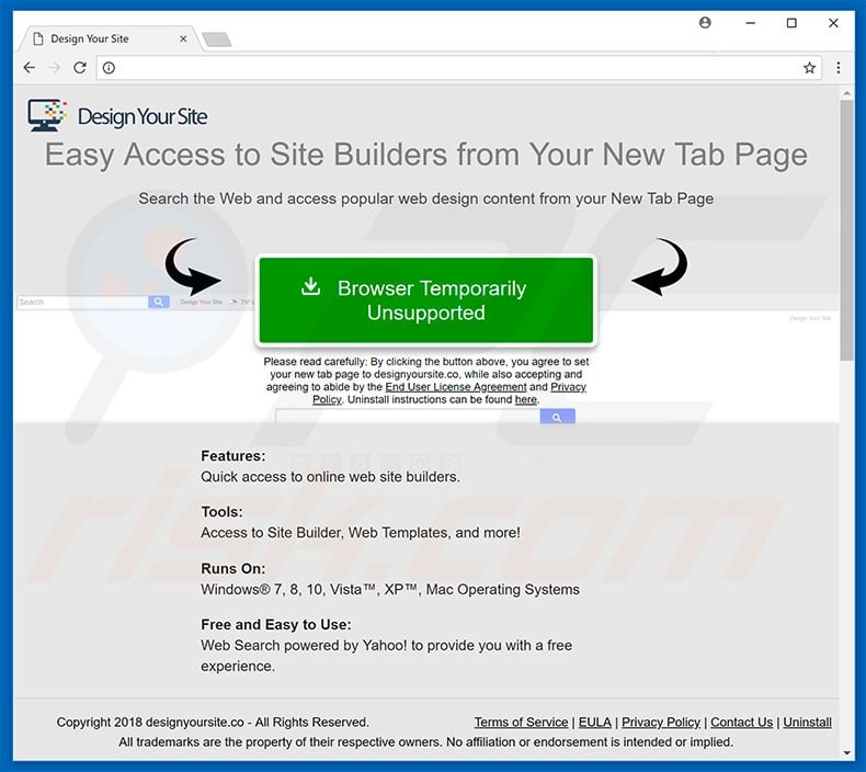 Website used to promote Design Your Site browser hijacker