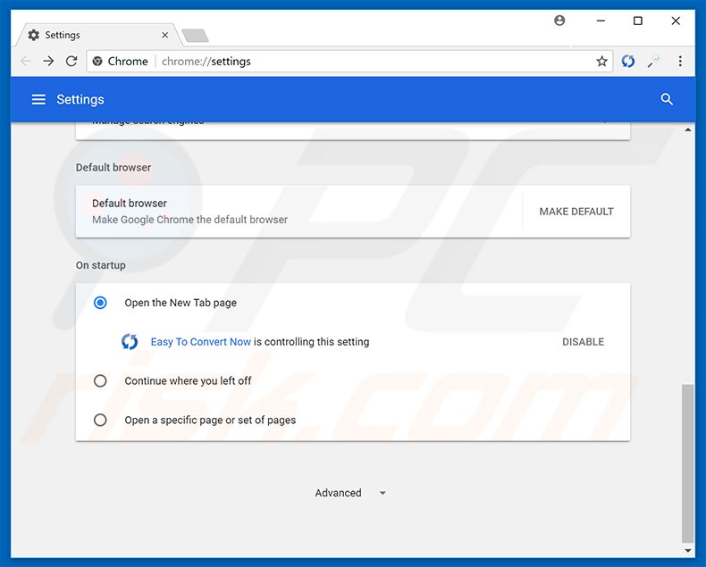 Removing search.heasytoconvertnow.com from Google Chrome homepage