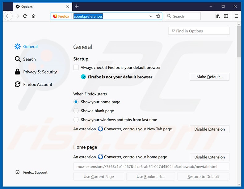 Removing search.heasytoconvertnow.com from Mozilla Firefox homepage