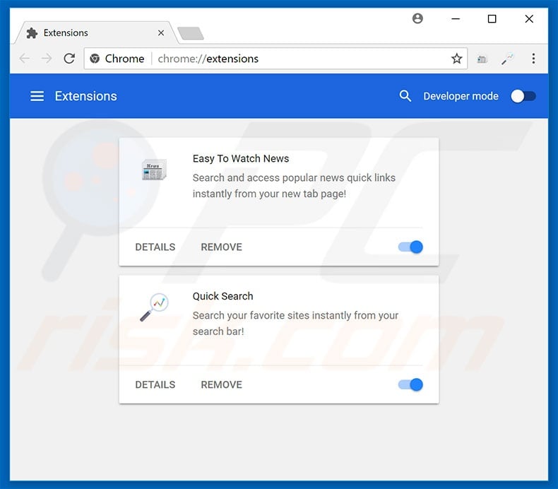 Removing search.heasytowatchnews.com related Google Chrome extensions