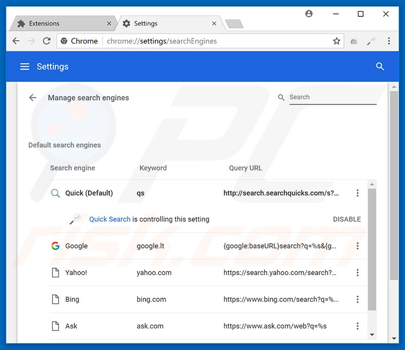 Removing search.heasytowatchnews.com from Google Chrome default search engine