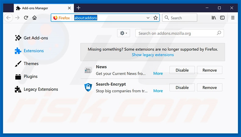 Removing search.heasytowatchnews.com related Mozilla Firefox extensions