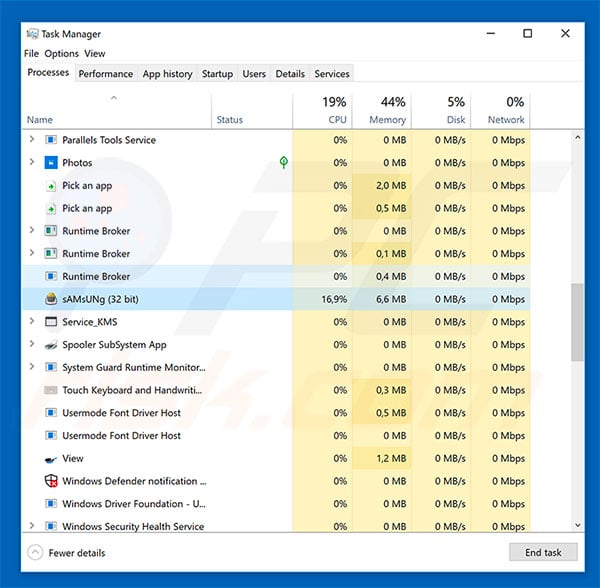 Hermes 2.1 ransomware in task manager