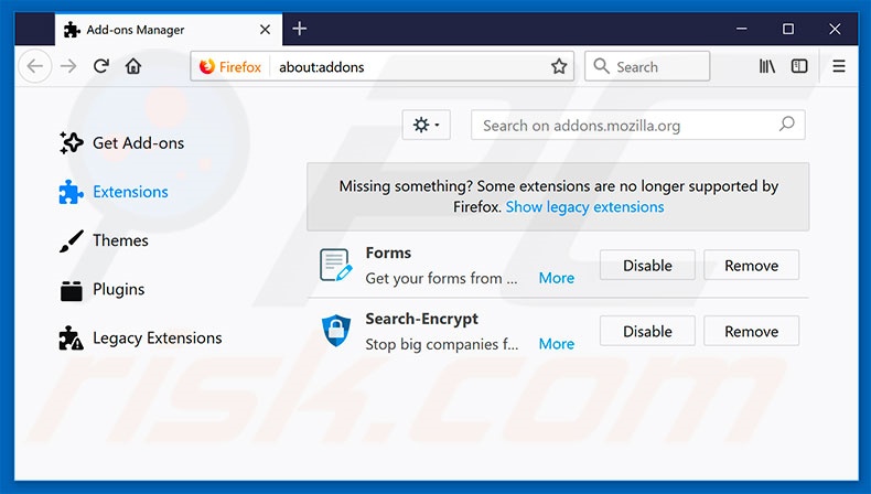 Removing search.hfreeforms.co related Mozilla Firefox extensions