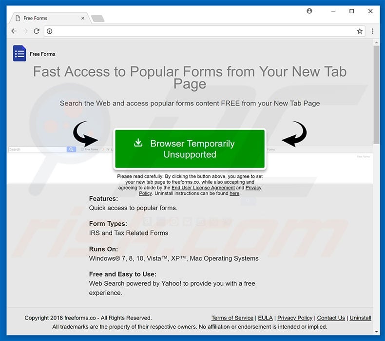 Website used to promote Free Forms browser hijacker