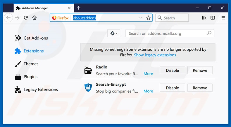 Removing search.hfreeliveradio.co related Mozilla Firefox extensions